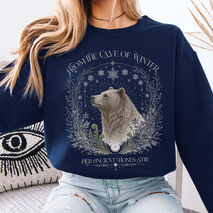 Sweatshirt Navy / S From the Cave of Winter Her Ancient Bones Stir Crewneck Sweatshirt The Mystic Eden