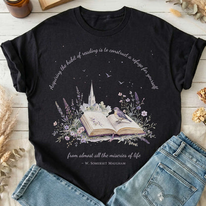 Acquiring the Habit of Reading W. Somerset Maugham Literary T-Shirt