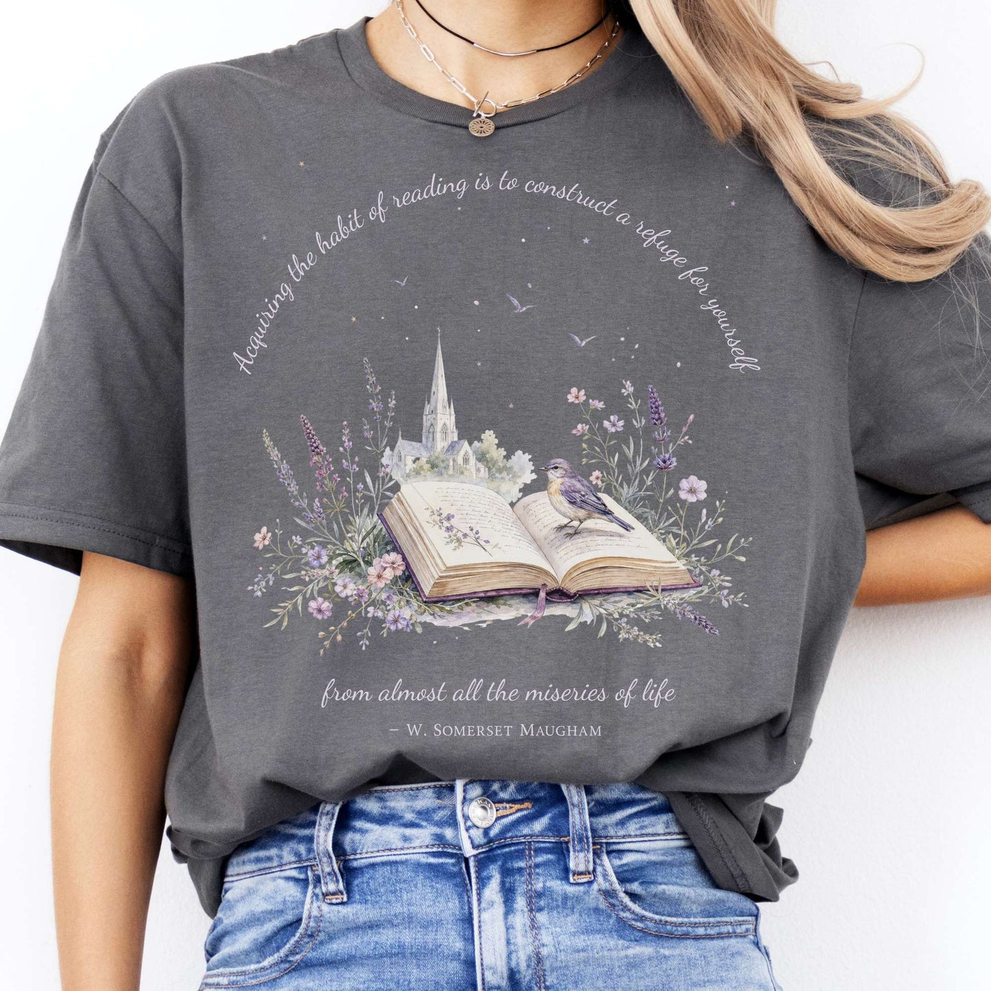 Acquiring the Habit of Reading W. Somerset Maugham Literary T-Shirt