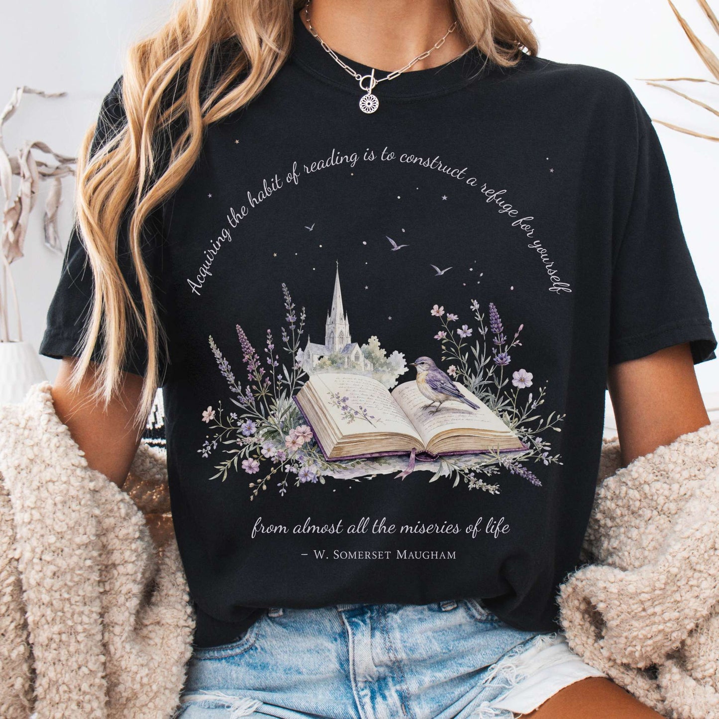 Acquiring the Habit of Reading W. Somerset Maugham Literary T-Shirt