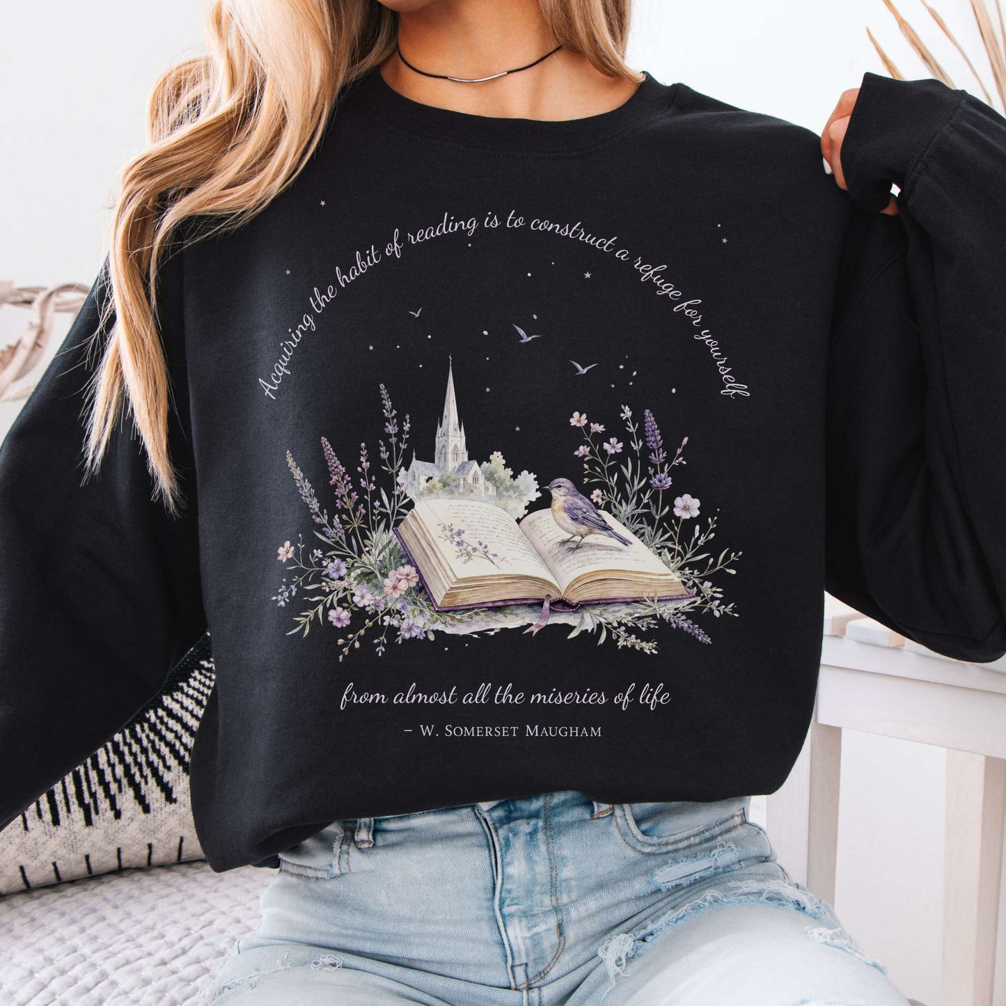 Acquiring the Habit of Reading W. Somerset Maugham Literary Crewneck Sweatshirt