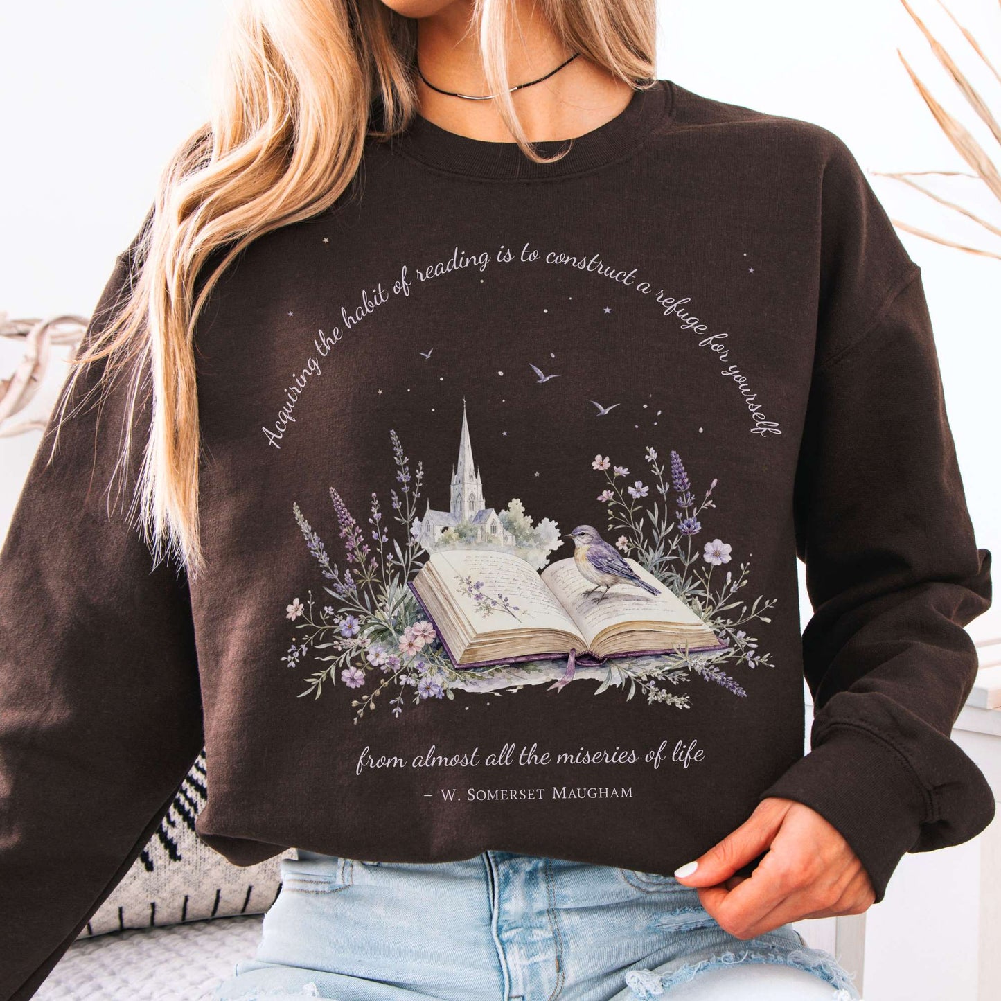 Acquiring the Habit of Reading W. Somerset Maugham Literary Crewneck Sweatshirt