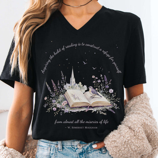 Acquiring the Habit of Reading W. Somerset Maugham Literary V-Neck