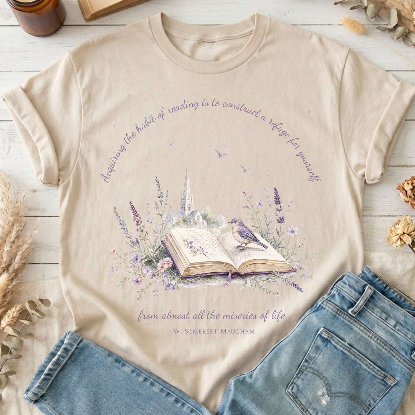 Acquiring the Habit of Reading W. Somerset Maugham Literary T-Shirt