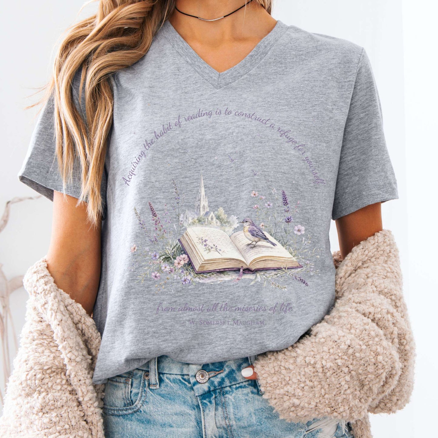 Acquiring the Habit of Reading W. Somerset Maugham Literary V-Neck