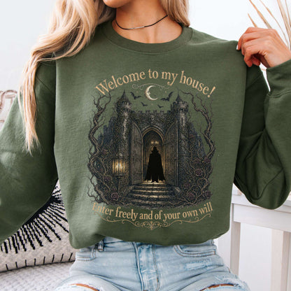 Welcome to My House Enter Freely Dracula Crewneck Sweatshirt