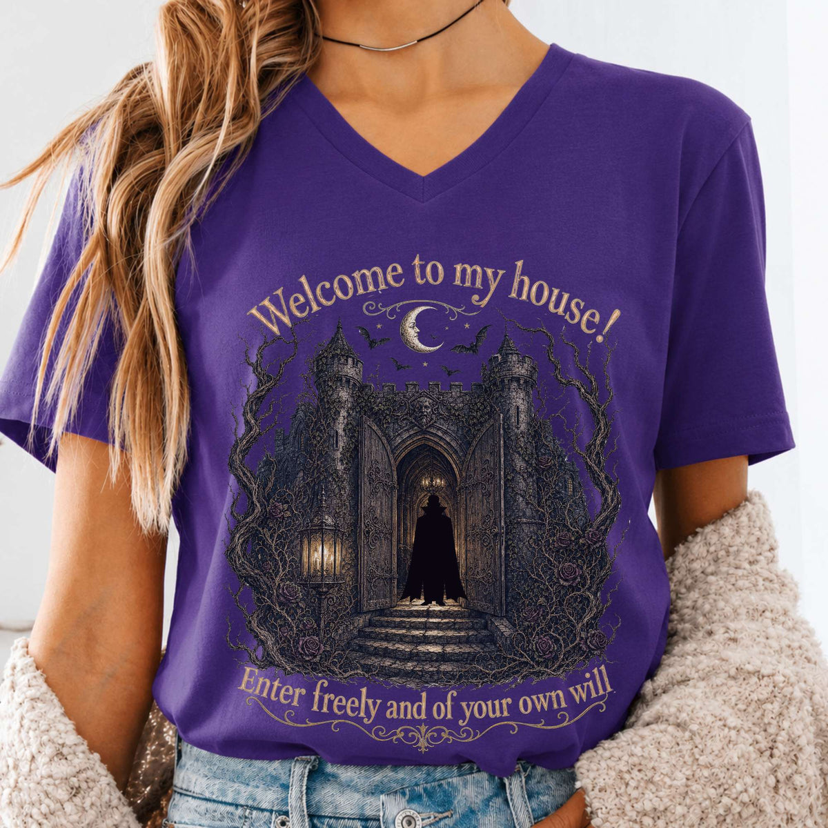 Welcome to My House Enter Freely Dracula V-Neck