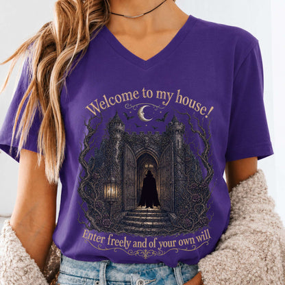 Welcome to My House Enter Freely Dracula V-Neck
