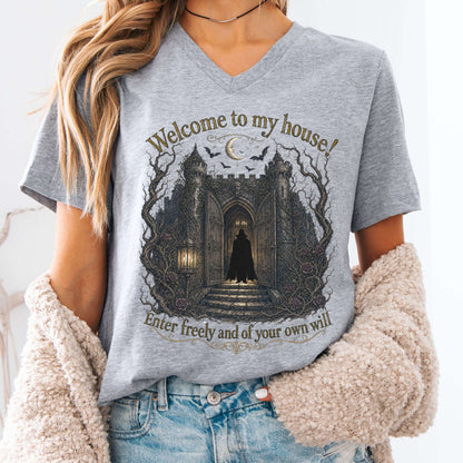 Welcome to My House Enter Freely Dracula V-Neck