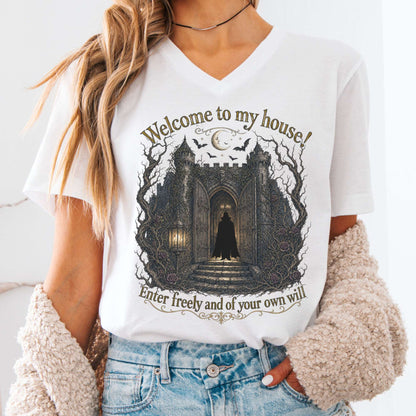 Welcome to My House Enter Freely Dracula V-Neck