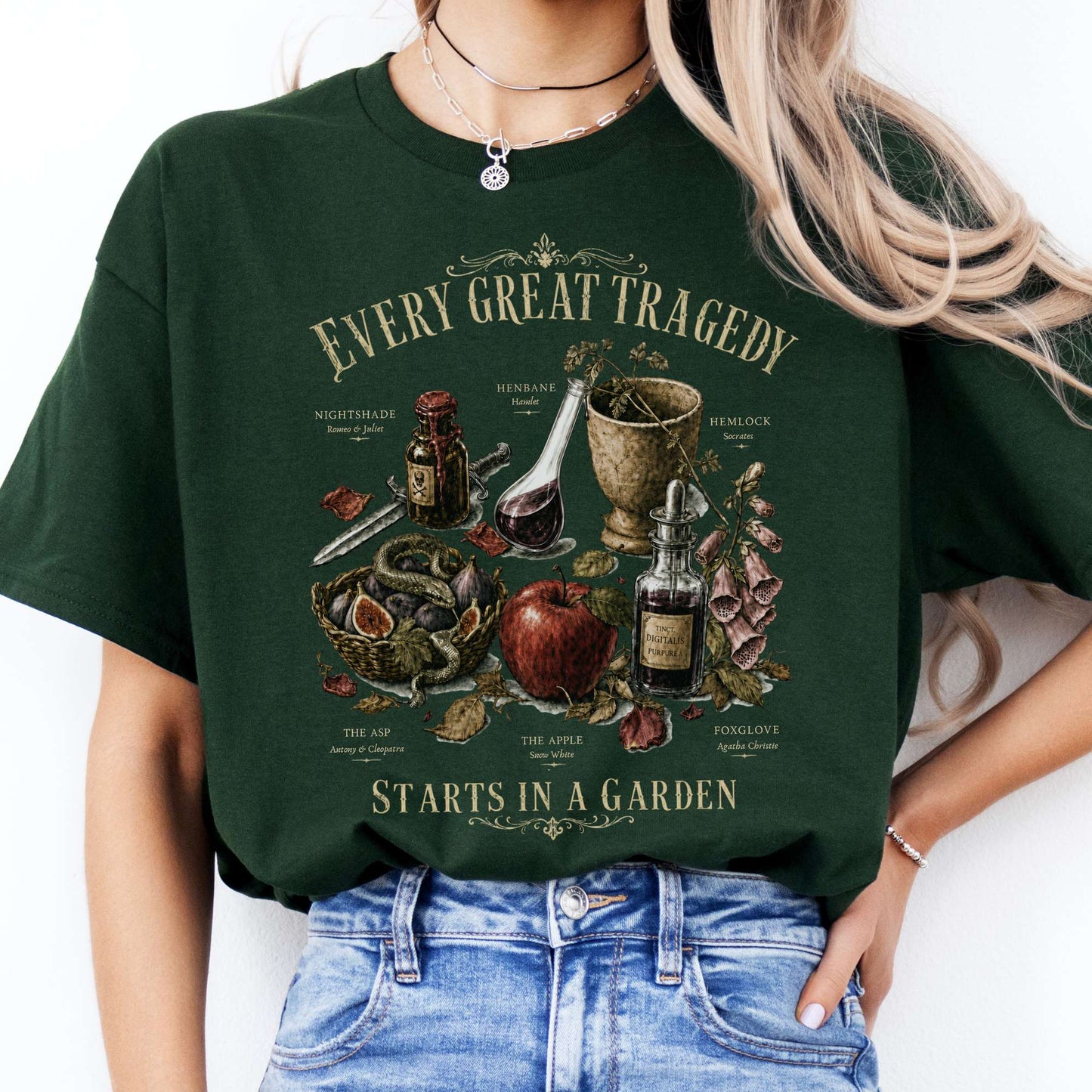 Every Great Tragedy Starts in a Garden Literary T-Shirt