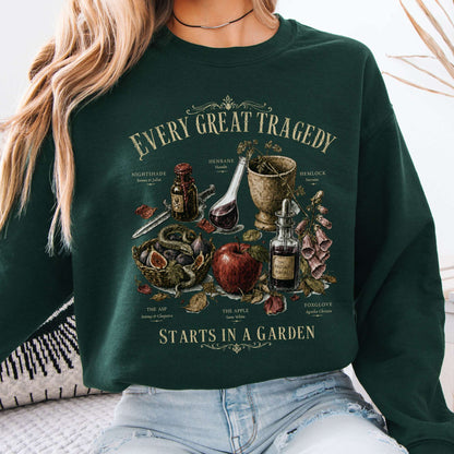 Every Great Tragedy Starts in a Garden Literary Crewneck Sweatshirt