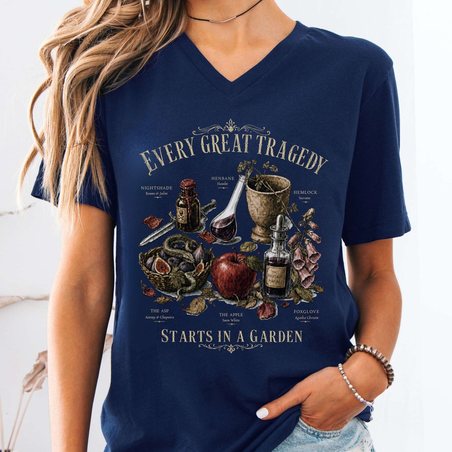 Every Great Tragedy Starts in a Garden Literary V-Neck