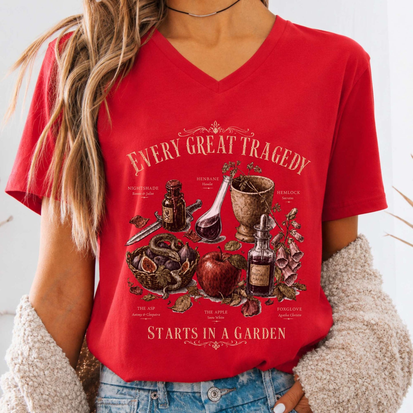 Every Great Tragedy Starts in a Garden Literary V-Neck