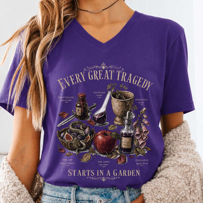 Every Great Tragedy Starts in a Garden Literary V-Neck