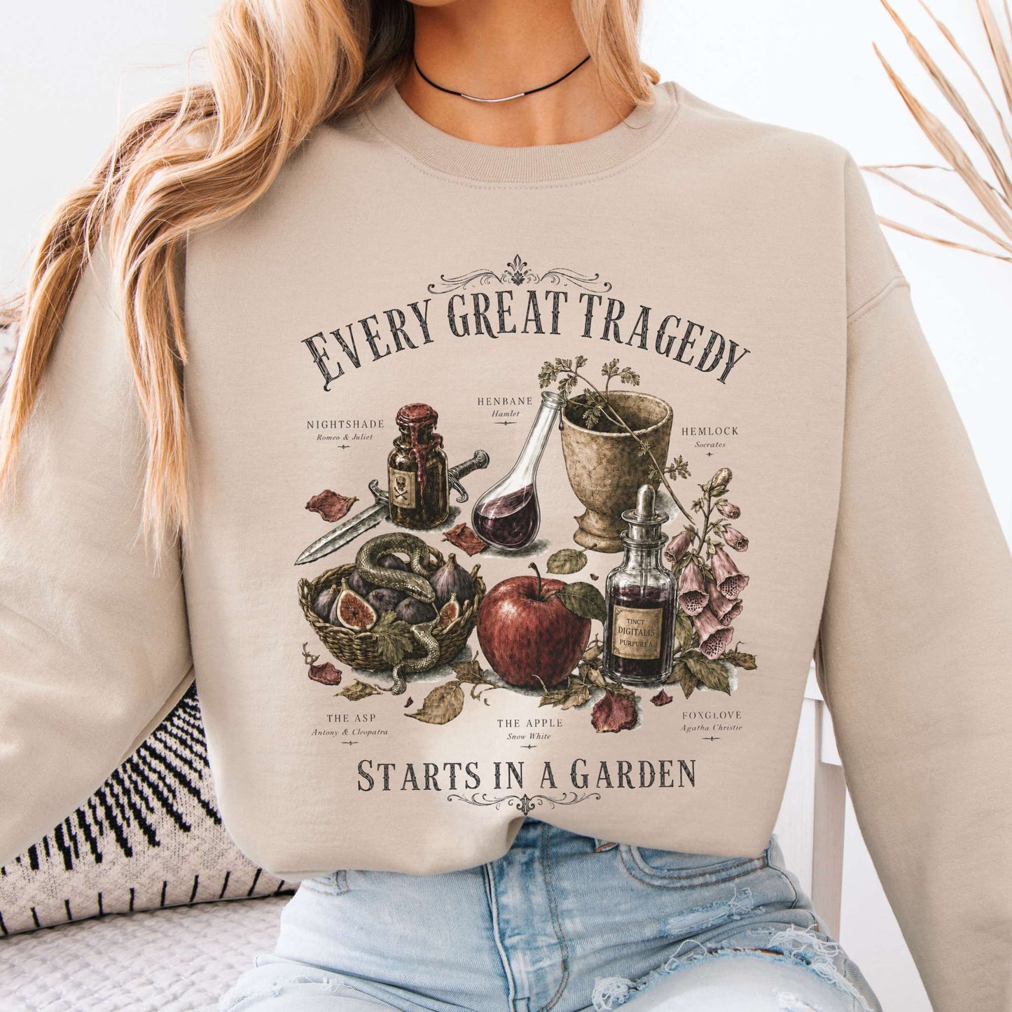 Every Great Tragedy Starts in a Garden Literary Crewneck Sweatshirt