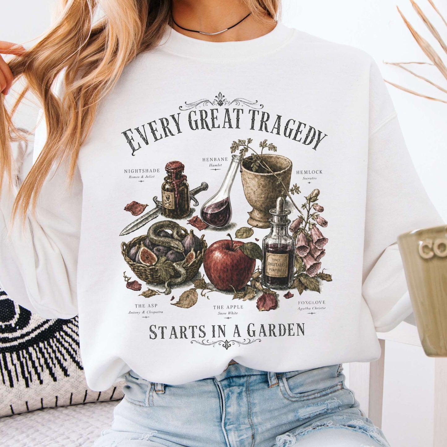 Every Great Tragedy Starts in a Garden Literary Crewneck Sweatshirt