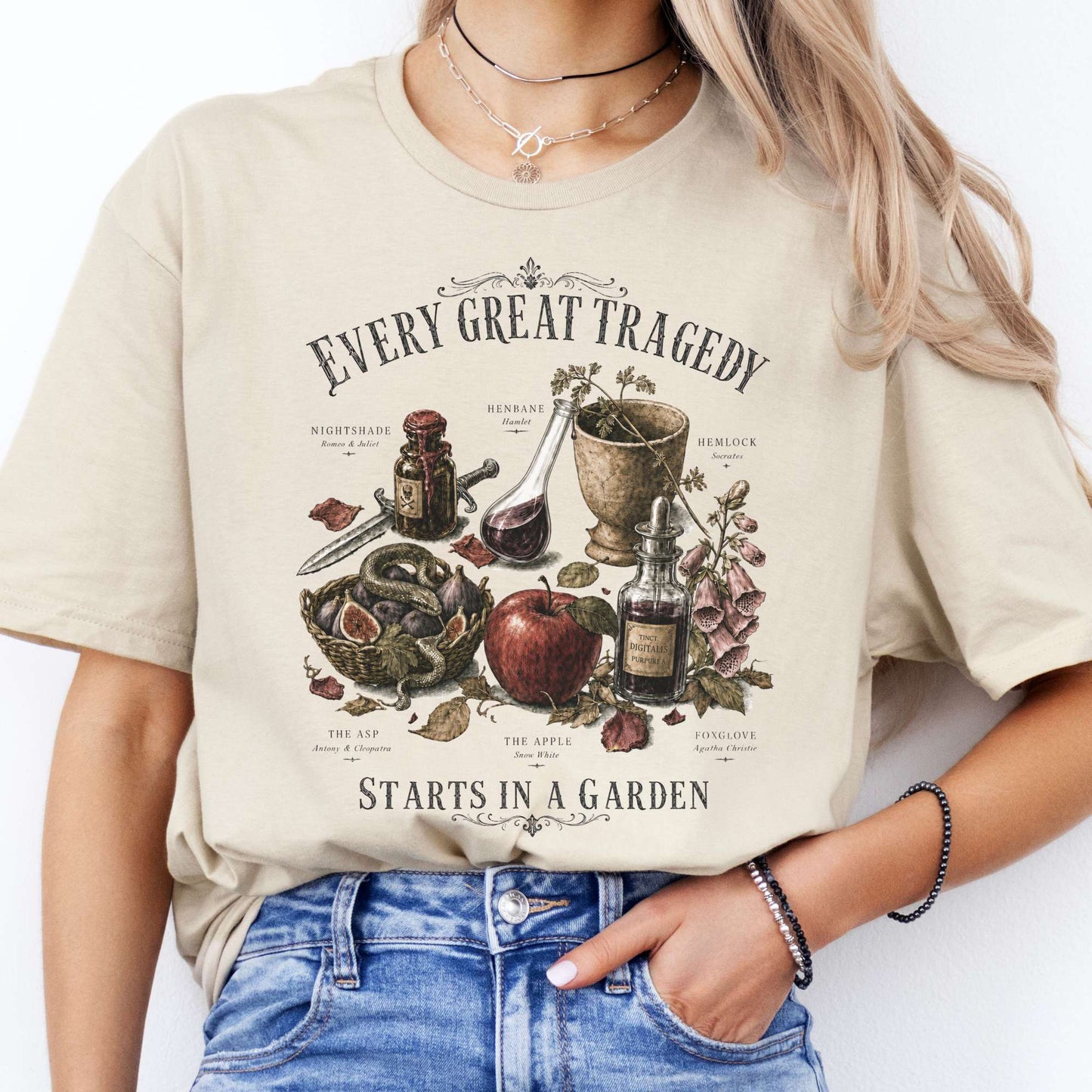 Every Great Tragedy Starts in a Garden Literary T-Shirt