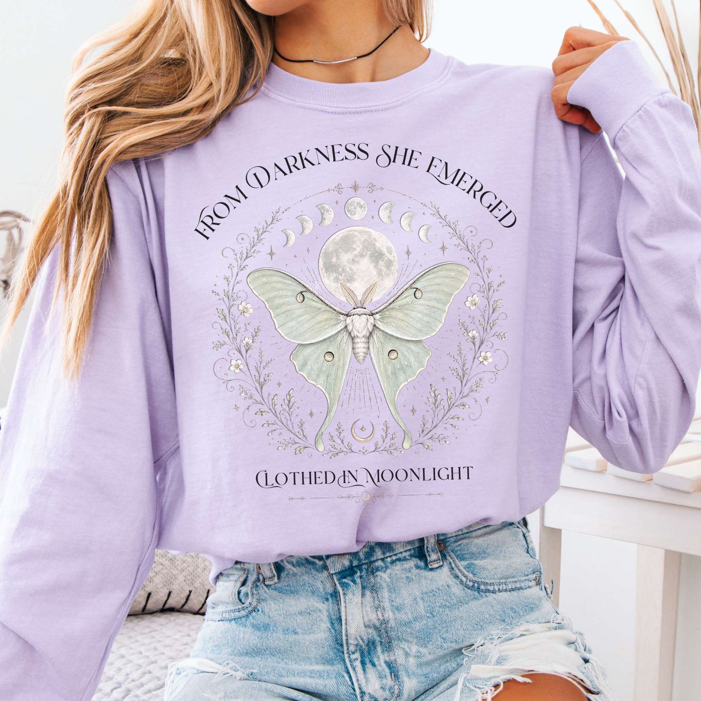 Long-sleeve Orchid / S From Darkness She Emerged Clothed in Moonlight Long Sleeve The Mystic Eden
