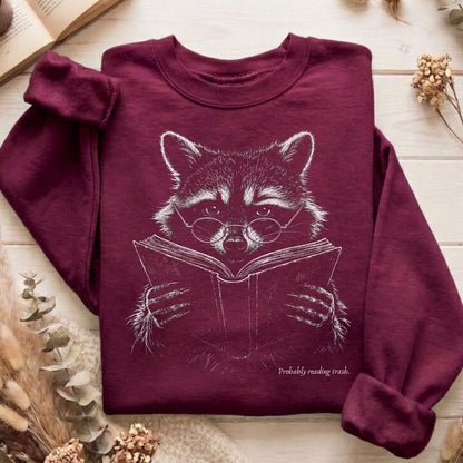 Probably Reading Trash Raccoon Literary Sweatshirt