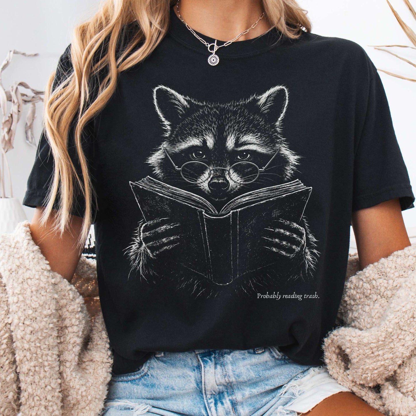 Probably Reading Trash Raccoon Literary T-Shirt
