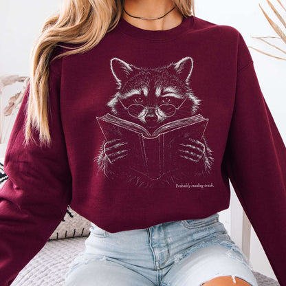 Probably Reading Trash Raccoon Literary Sweatshirt