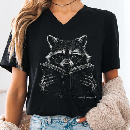 Probably Reading Trash Raccoon Literary V-Neck