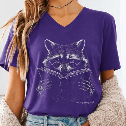 Probably Reading Trash Raccoon Literary V-Neck