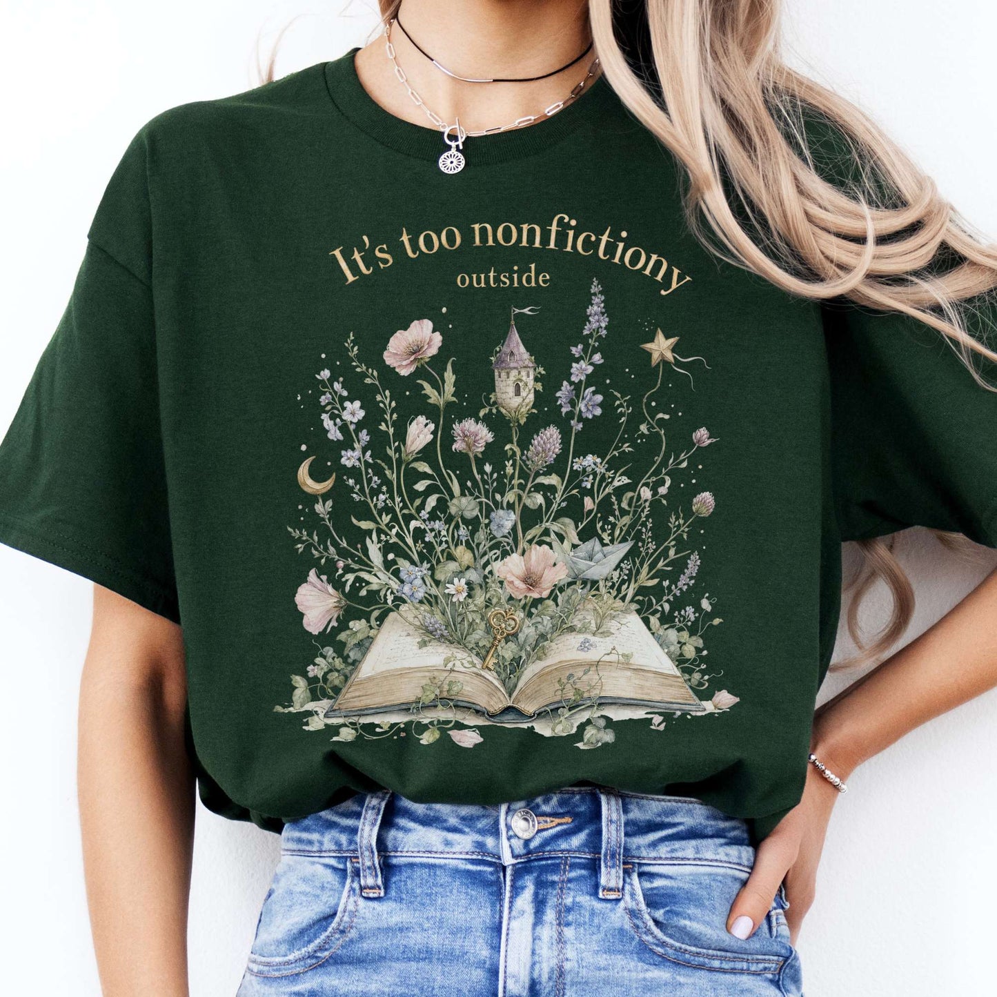 It's Too Nonfictiony Outside Floral Book Literary T-Shirt