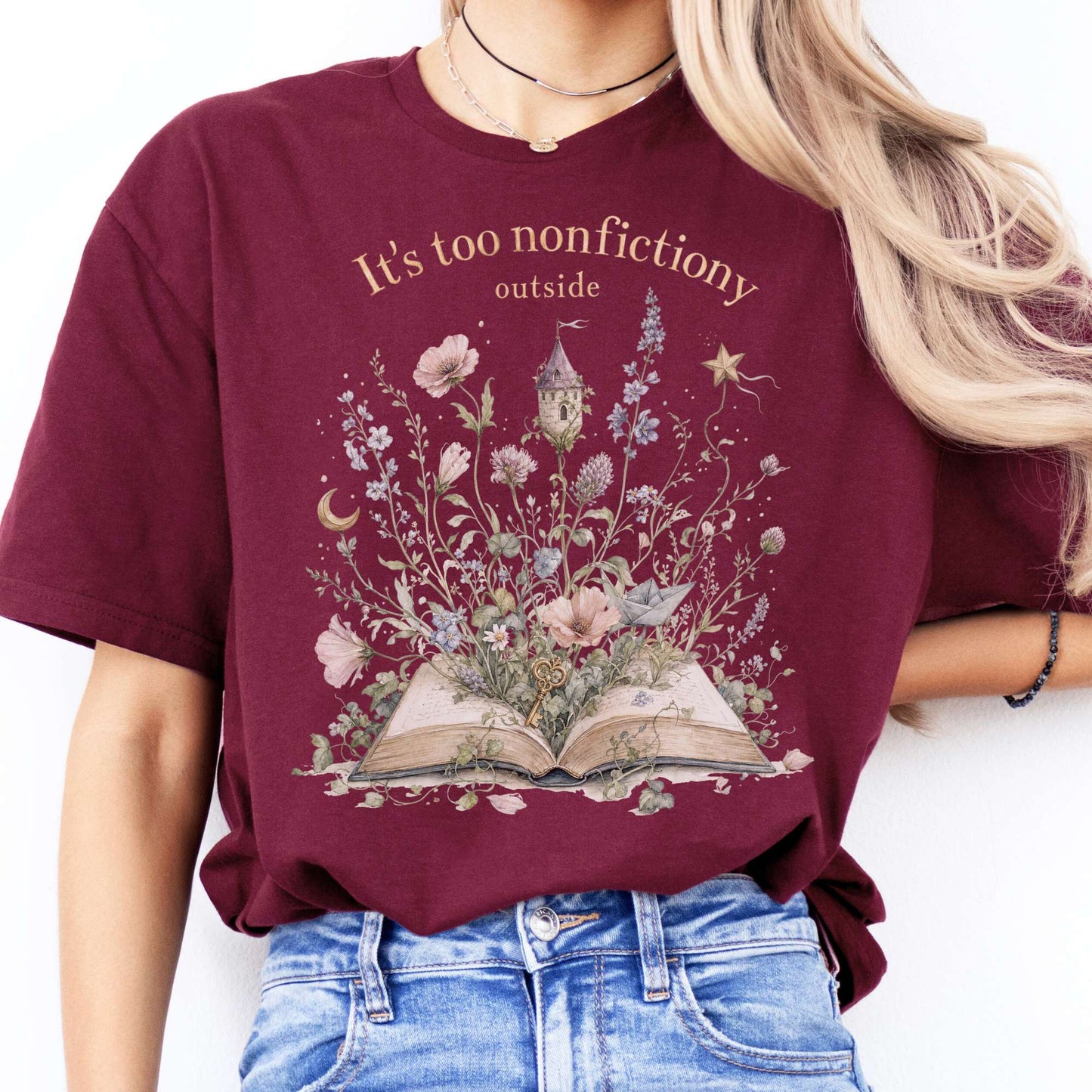It's Too Nonfictiony Outside Floral Book Literary T-Shirt