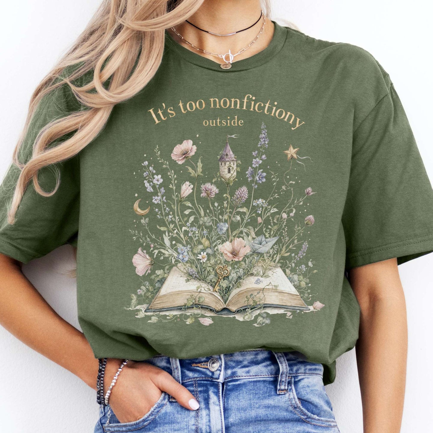 It's Too Nonfictiony Outside Floral Book Literary T-Shirt