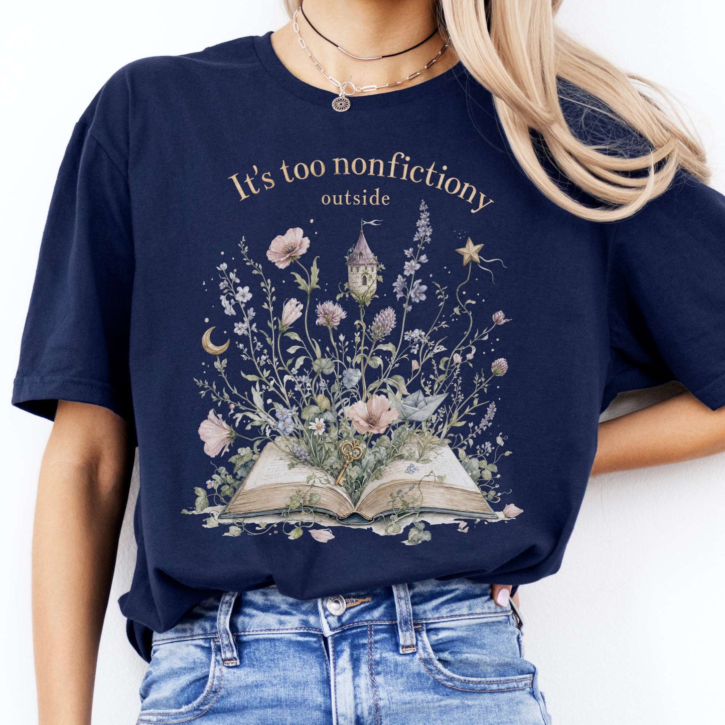 It's Too Nonfictiony Outside Floral Book Literary T-Shirt
