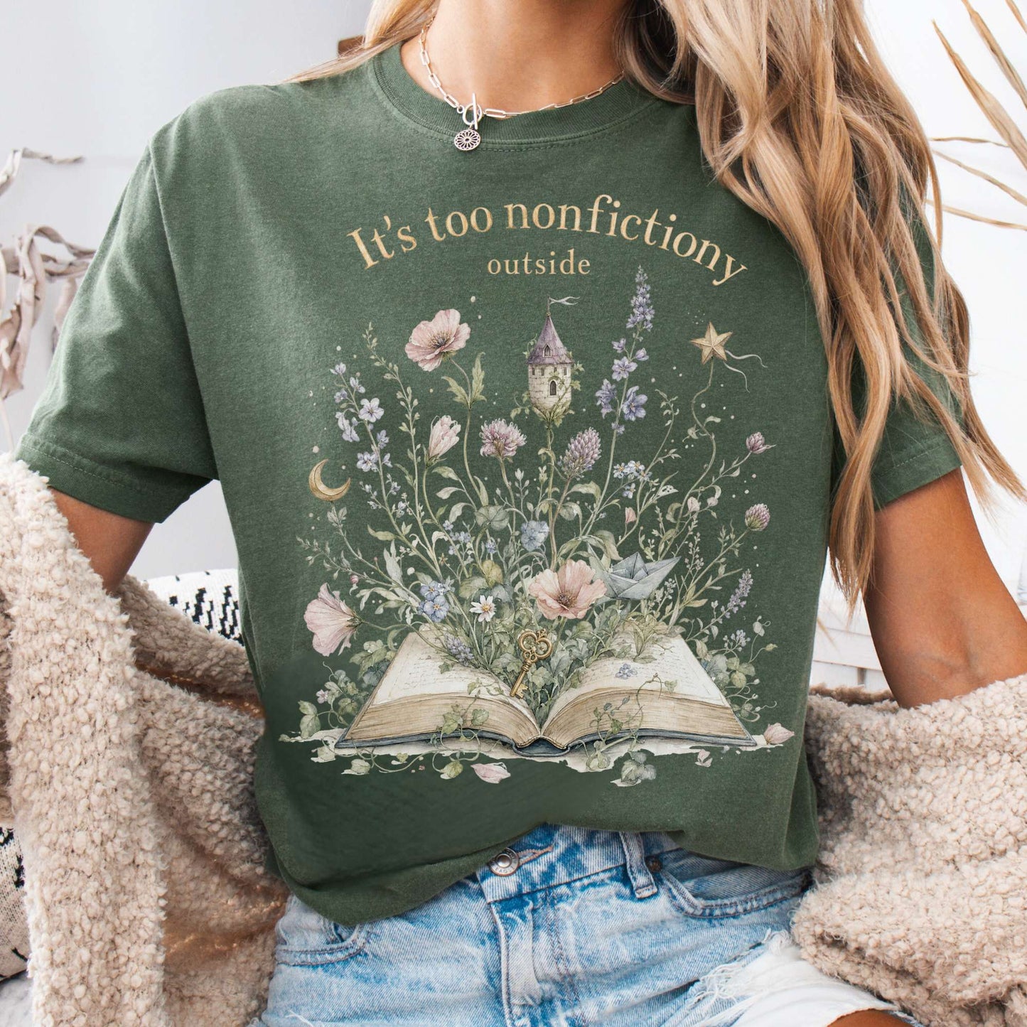 It's Too Nonfictiony Outside Floral Book Literary T-Shirt