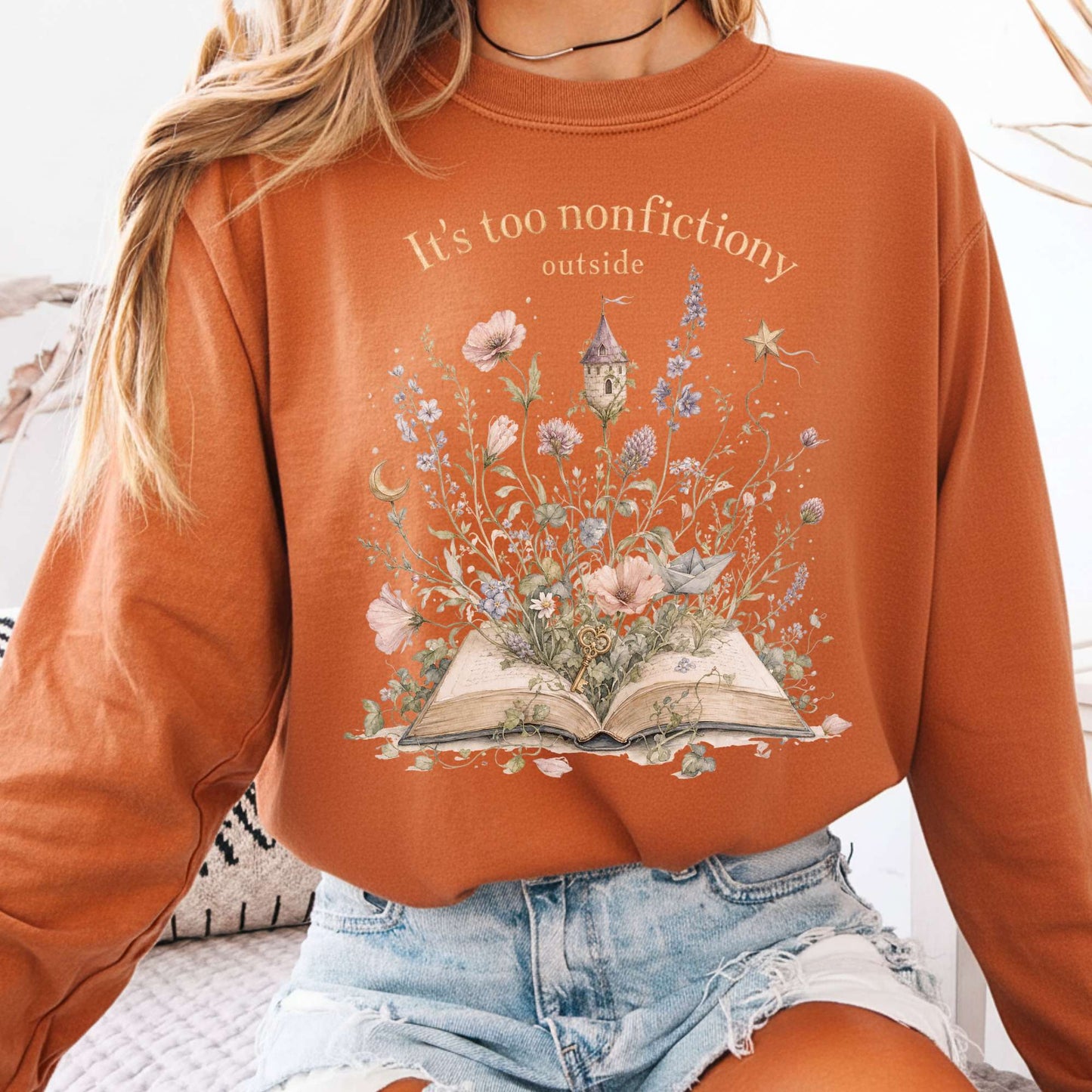 It's Too Nonfictiony Outside Floral Book Literary Long Sleeve