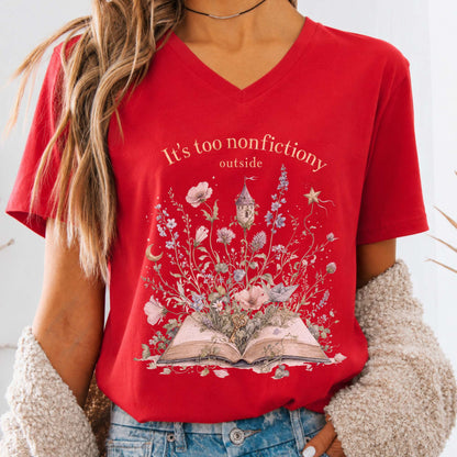 It's Too Nonfictiony Outside Floral Book Literary V-Neck