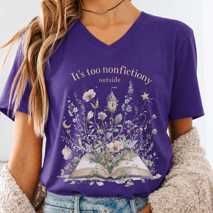 It's Too Nonfictiony Outside Floral Book Literary V-Neck