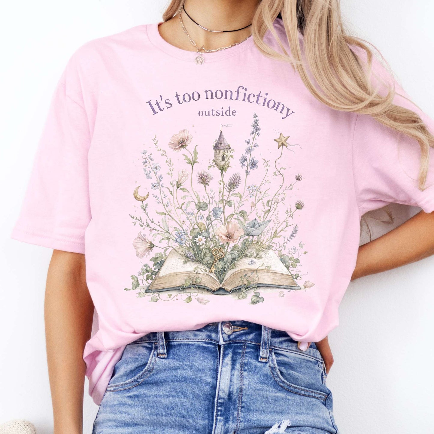 It's Too Nonfictiony Outside Floral Book Literary T-Shirt