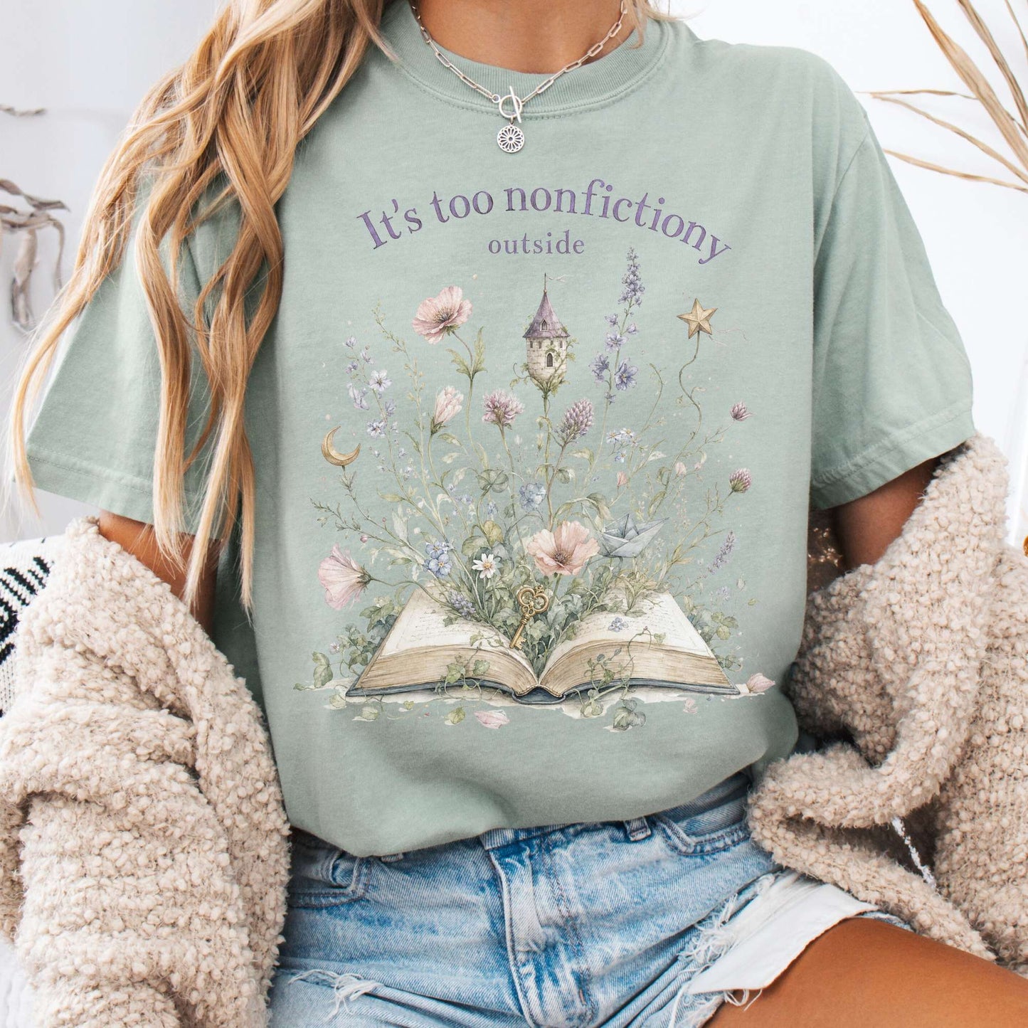 It's Too Nonfictiony Outside Floral Book Literary T-Shirt