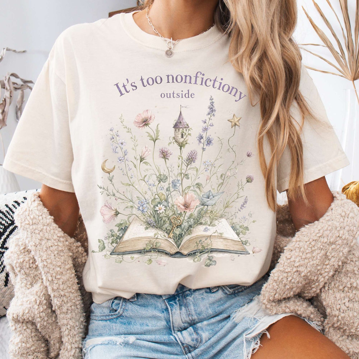 It's Too Nonfictiony Outside Floral Book Literary T-Shirt