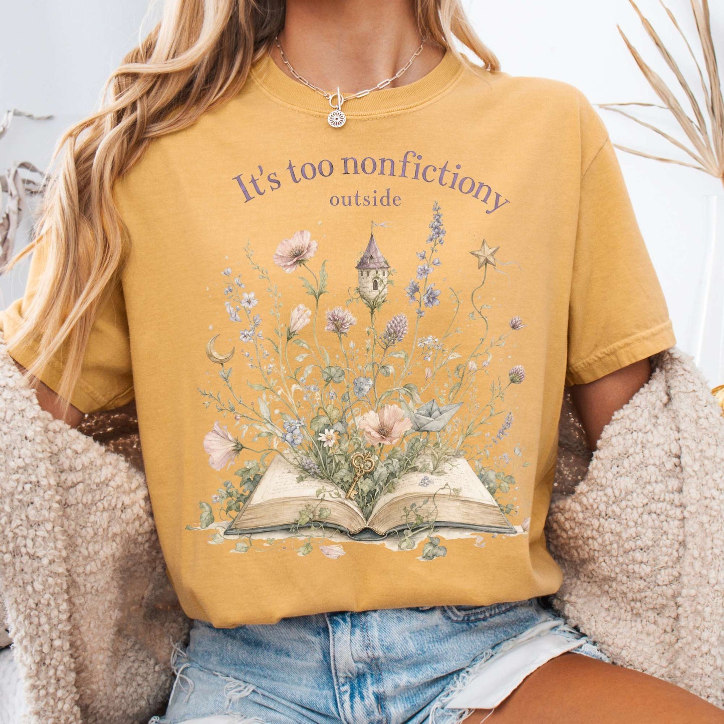 It's Too Nonfictiony Outside Floral Book Literary T-Shirt