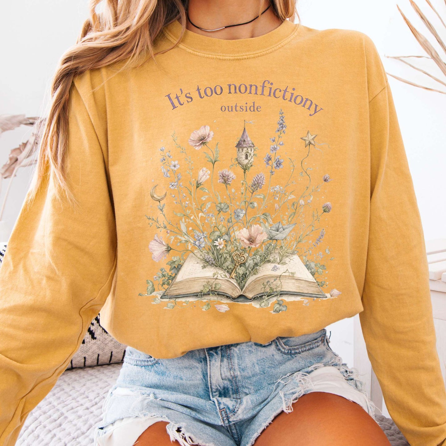It's Too Nonfictiony Outside Floral Book Literary Long Sleeve