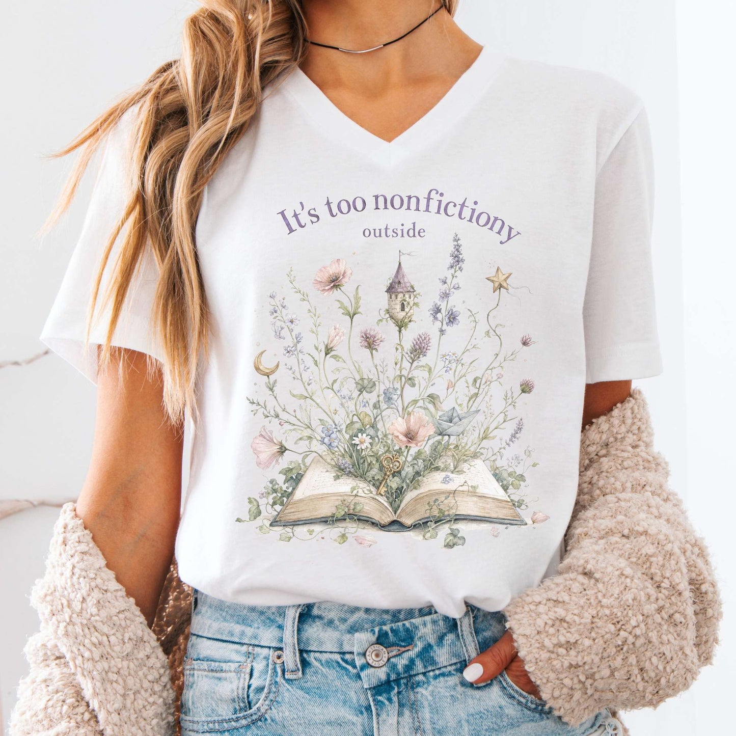 It's Too Nonfictiony Outside Floral Book Literary V-Neck
