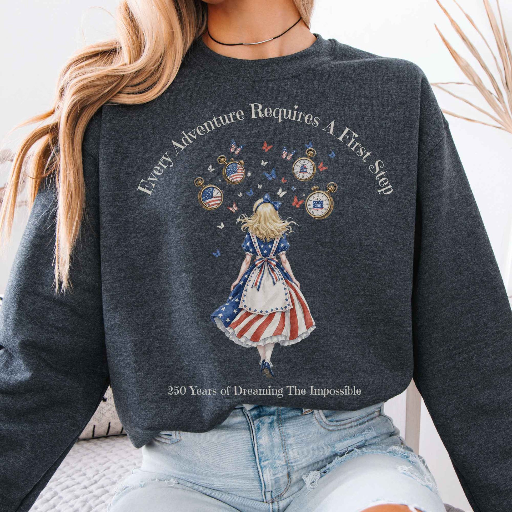Sweatshirt Dark Heather / S 250 Years of Dreaming the Impossible American Alice Crewneck Sweatshirt The Mystic Eden