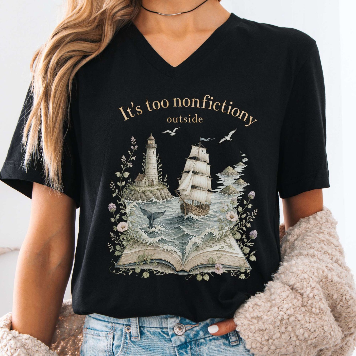 It's Too Nonfictiony Outside Boat Bookish V-Neck