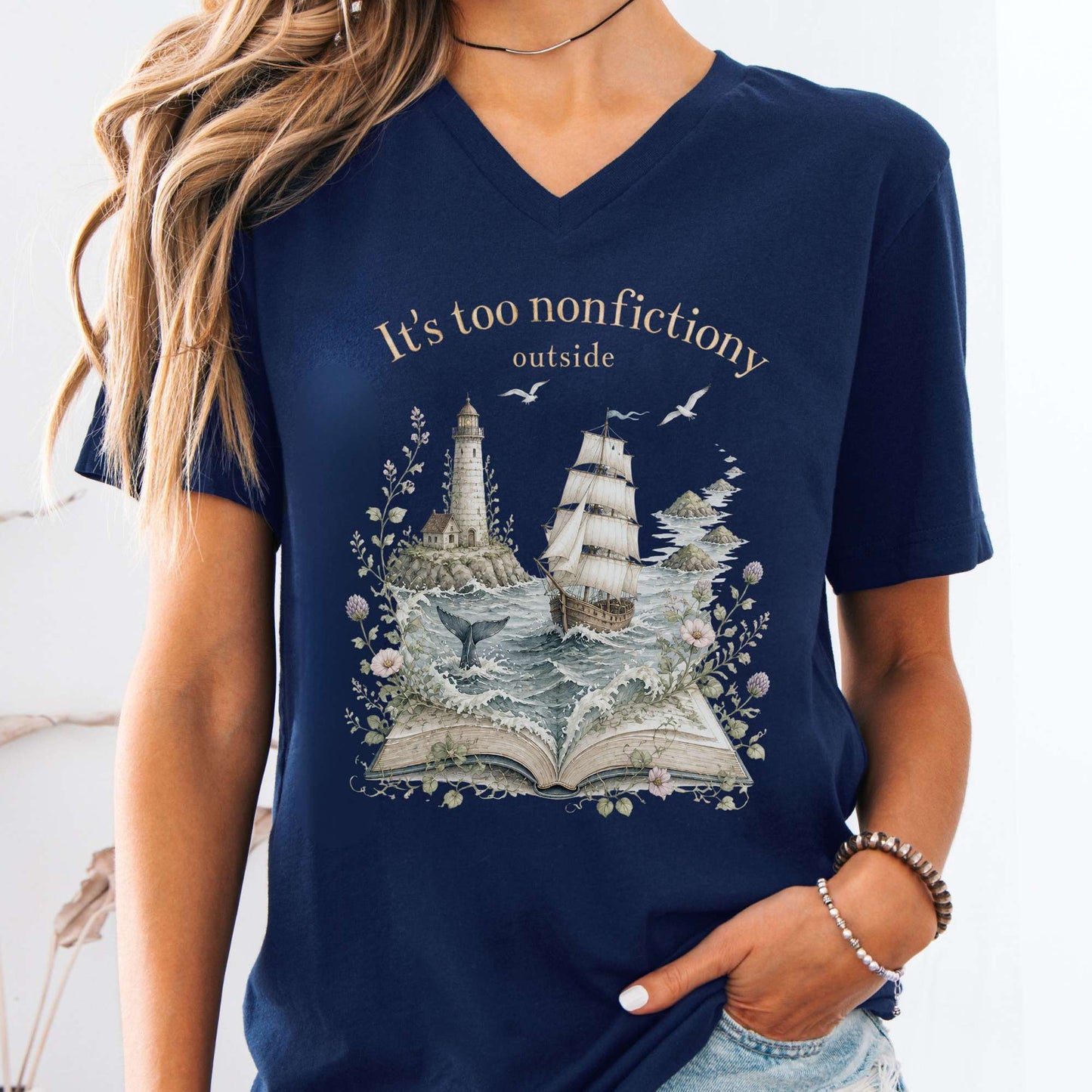 It's Too Nonfictiony Outside Boat Bookish V-Neck