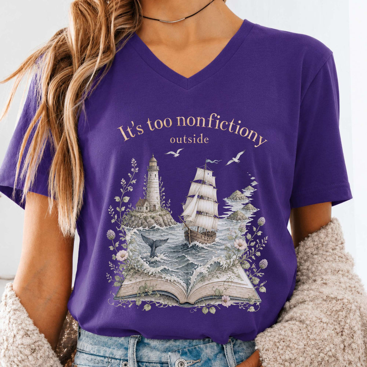 It's Too Nonfictiony Outside Boat Bookish V-Neck
