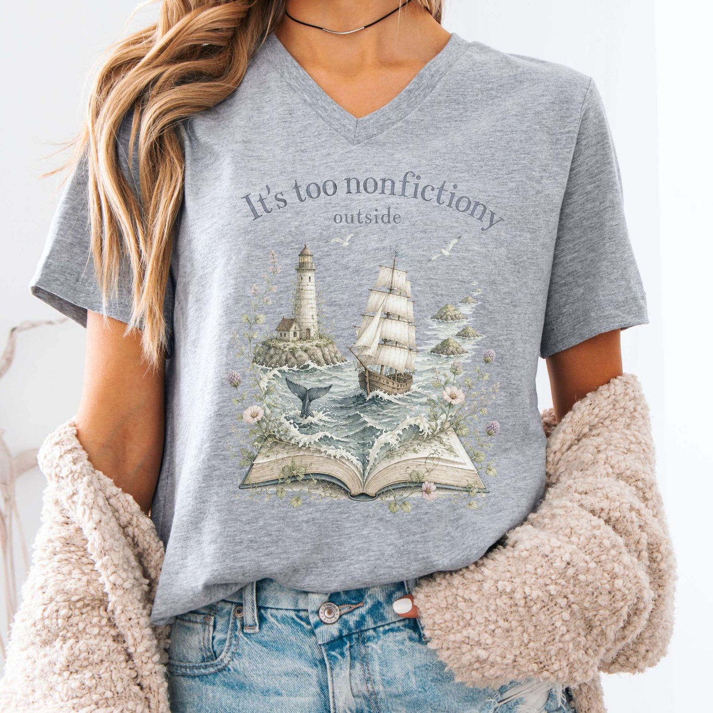 It's Too Nonfictiony Outside Boat Bookish V-Neck