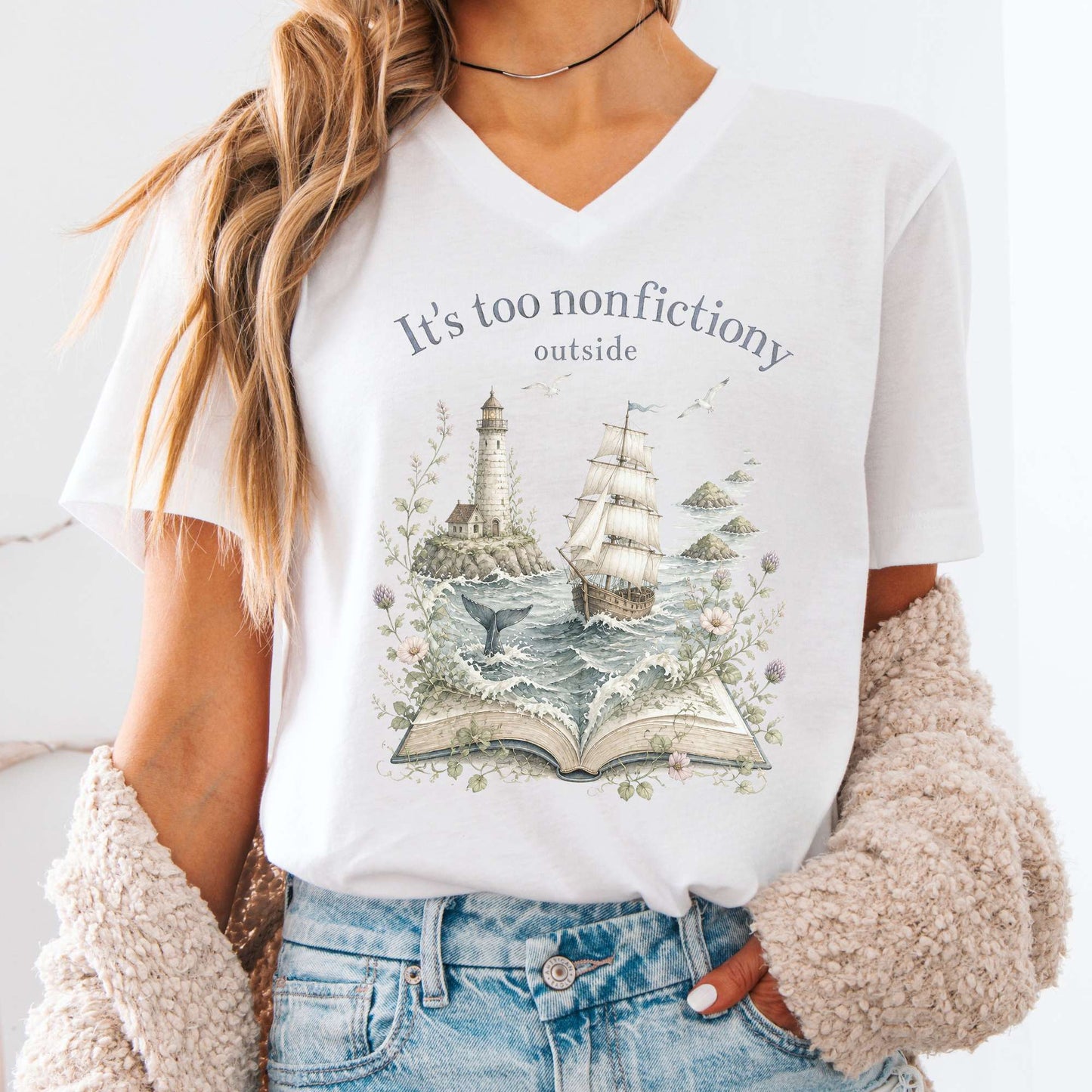 It's Too Nonfictiony Outside Boat Bookish V-Neck
