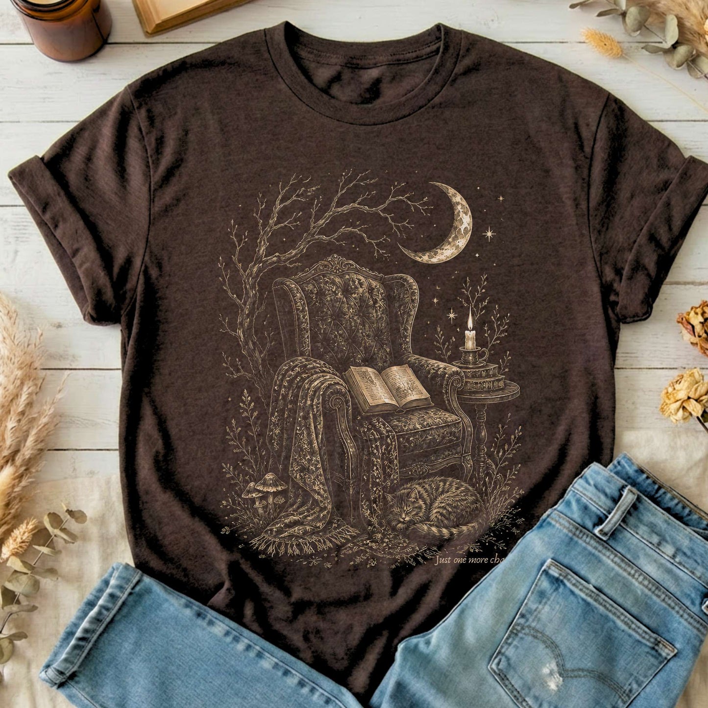 Just One More Chapter Cozy Cat Literary T-Shirt