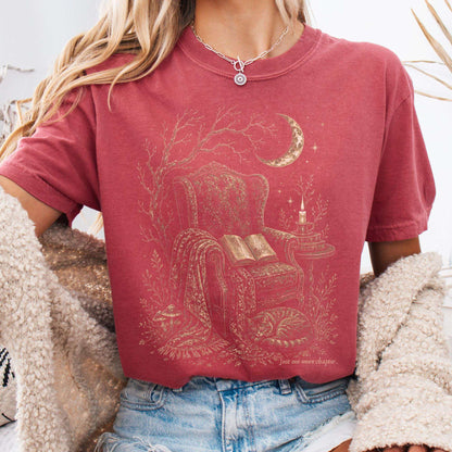 Just One More Chapter Cozy Cat Literary T-Shirt